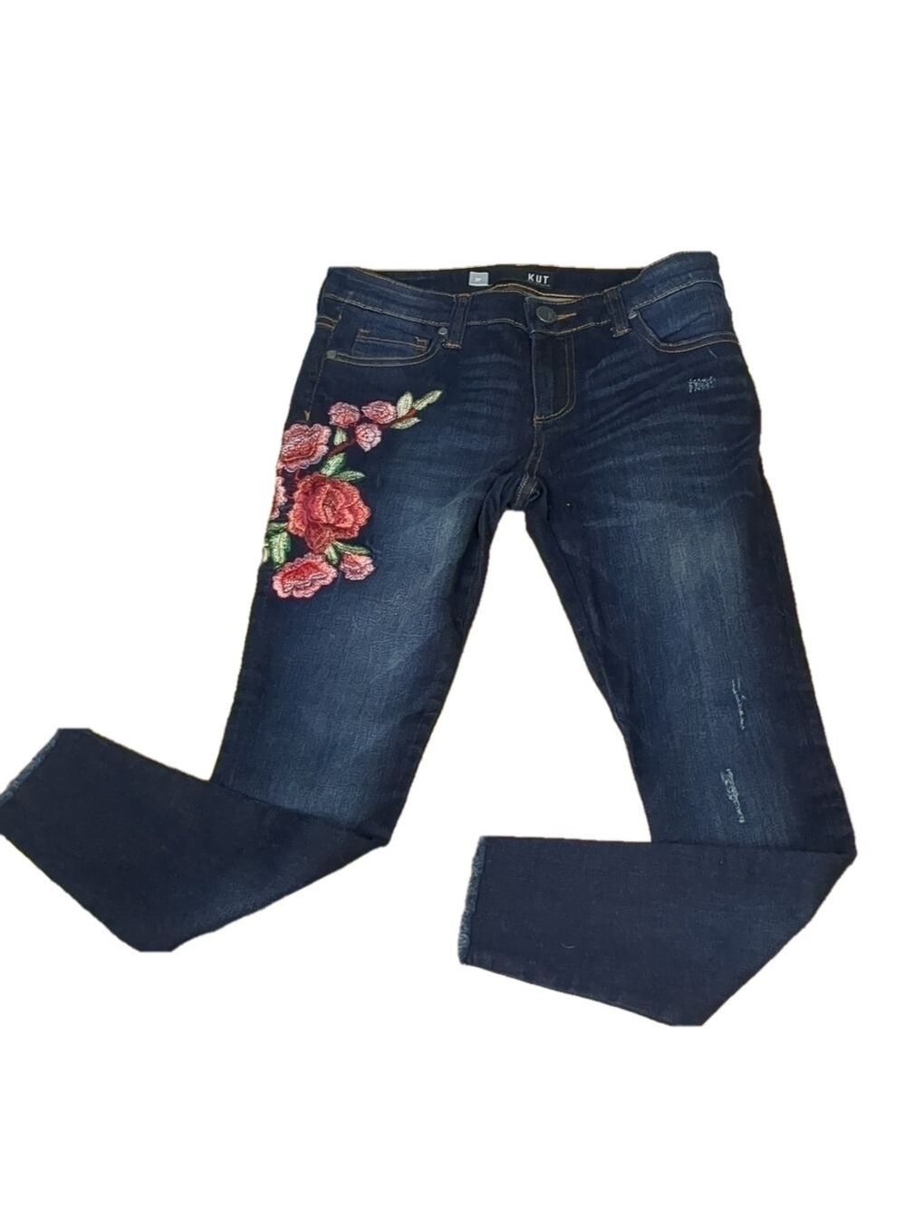 KUT from the kloth floral fringe Connie ankle skinny jeans size 2P petite